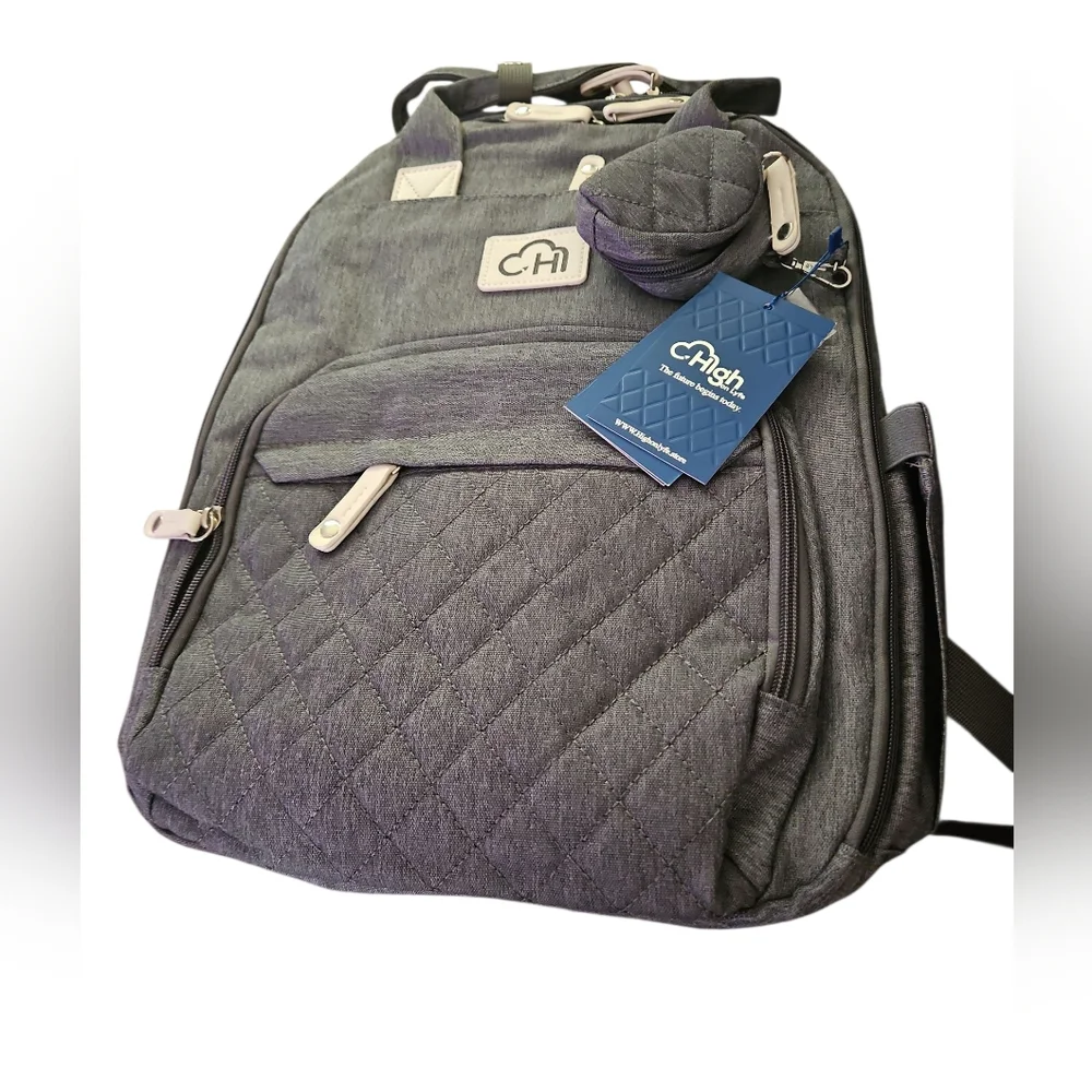 Gray Quilted Baby Backpack with Structured Design